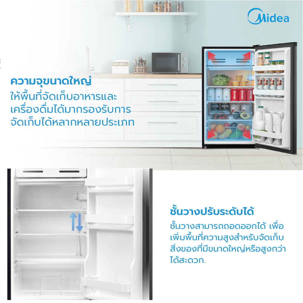 ตู้เย็น 1 ประตู MIDEA รุ่น MDRD142FGG28THD (BLACK) ความจุ 93 ลิตร ขนาด 3.3Q (สีดำ)